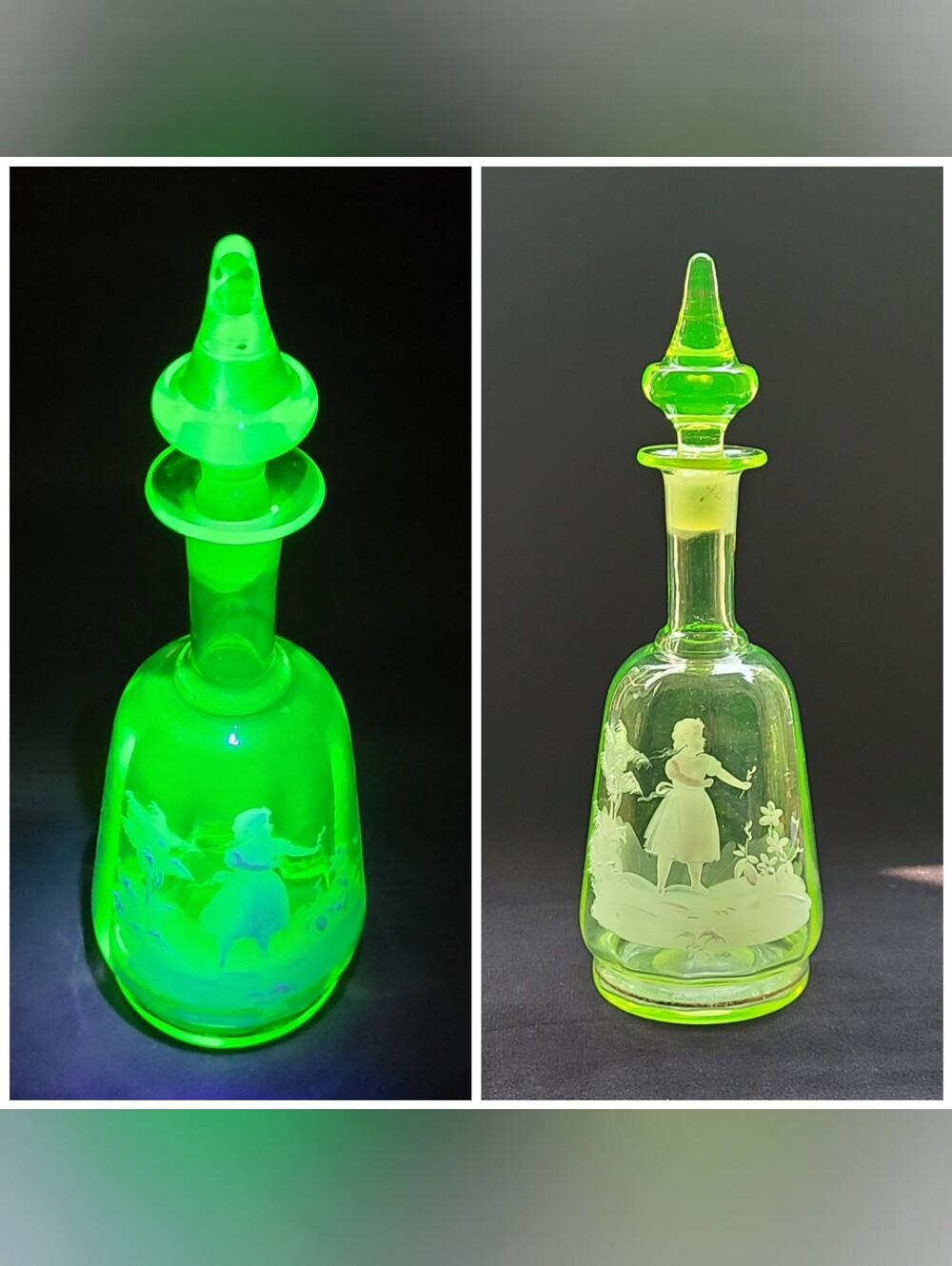 Uranium Vaseline Glass Antique Mary Gregory Decanter